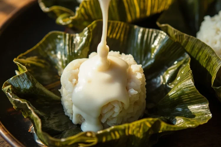 Filipino Steamed Sticky Rice with Coconut Cream