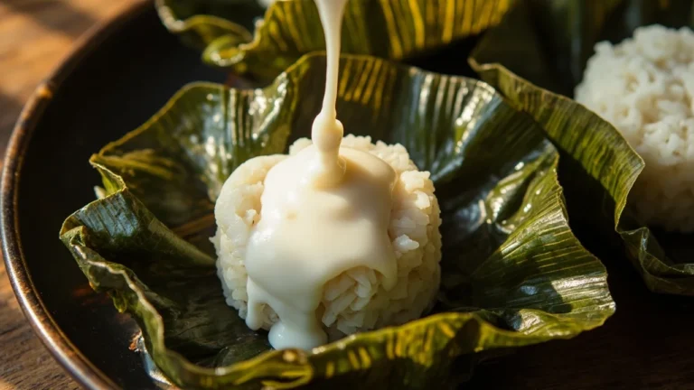 Filipino Steamed Sticky Rice with Coconut Cream