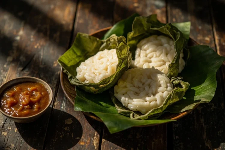 Filipino Sticky Rice Cakes Wrapped in Banana Leaf