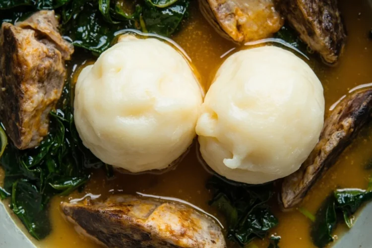 Liberian Pounded Cassava with Smoked Fish and Greens