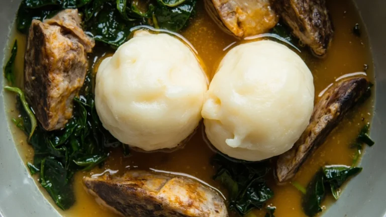 Liberian Pounded Cassava with Smoked Fish and Greens
