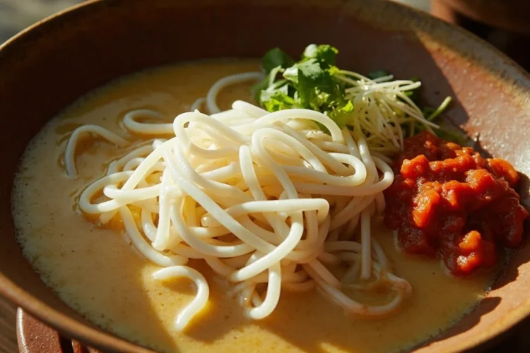 Kelantan-Style Thick Rice Noodles with Fish Coconut Broth