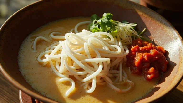 Kelantan-Style Thick Rice Noodles with Fish Coconut Broth