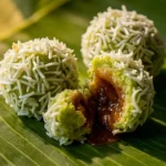 Malaysian Pandan Coconut Rice Balls with Palm Sugar