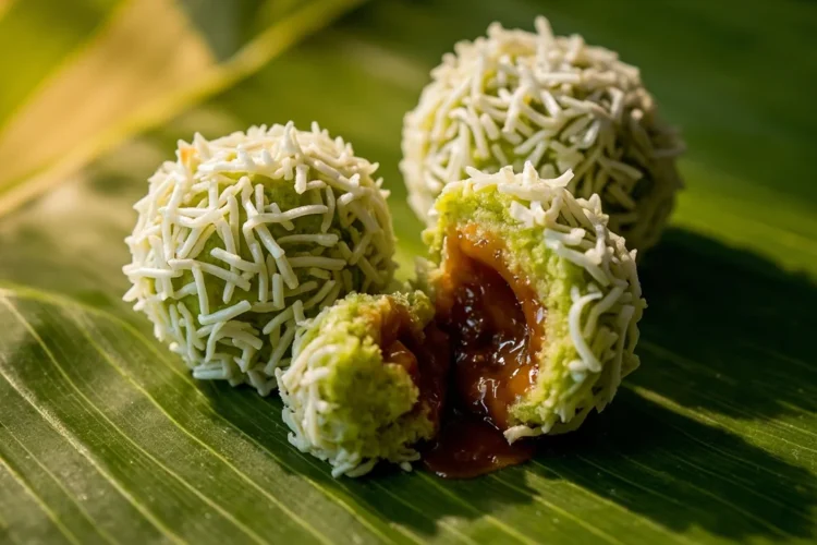 Malaysian Pandan Coconut Rice Balls with Palm Sugar
