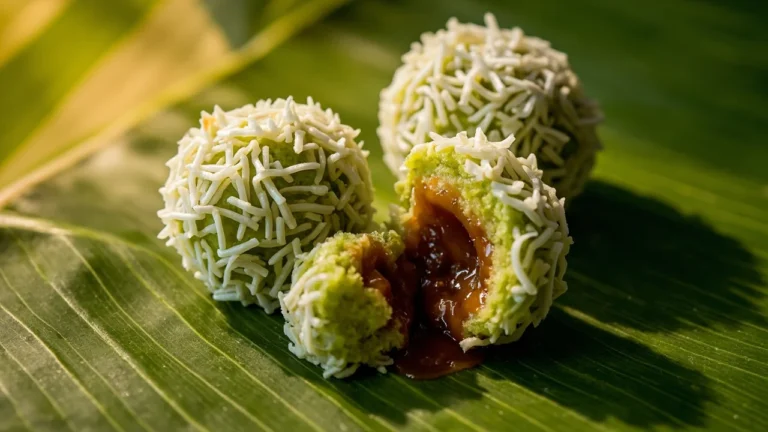 Malaysian Pandan Coconut Rice Balls with Palm Sugar
