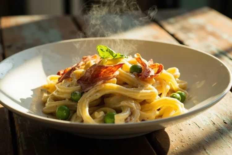 Garganelli with Prosciutto and Peas