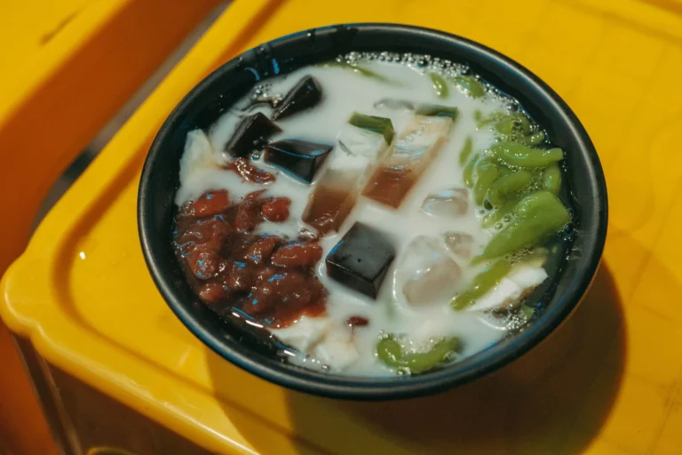Malaysian Iced Cendol Dessert with Palm Sugar and Coconut Milk