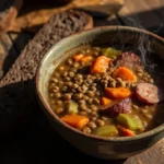 Classic German Lentil Soup with Smoked Sausage