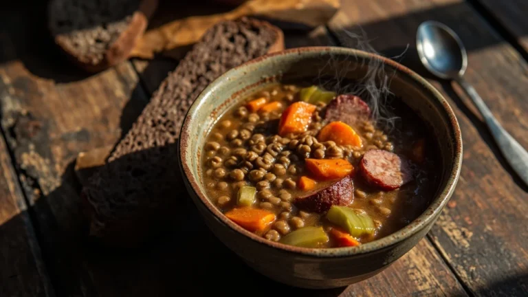 Classic German Lentil Soup with Smoked Sausage