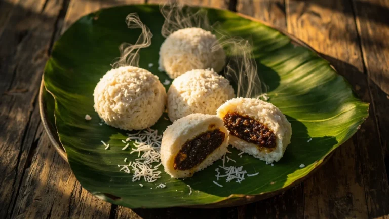Bangladeshi Steamed Coconut-Jaggery Rice Cakes