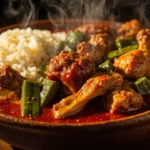 Angolan Chicken and Okra Palm Oil Stew with Cassava Porridge