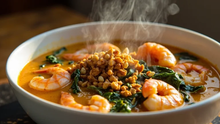 Angolan Peanut Soup with Shrimp and Greens