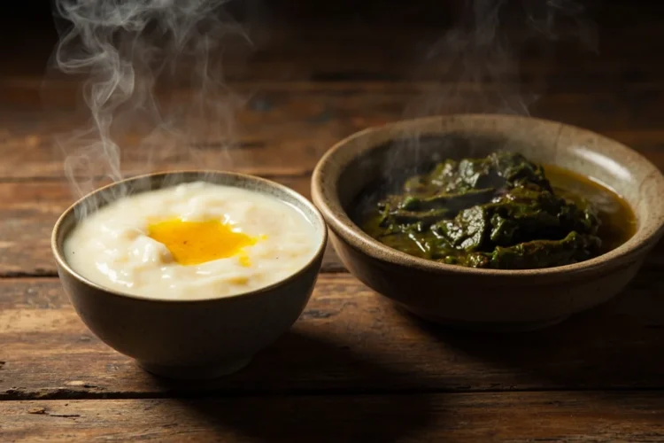 Malawi Cassava Porridge with Cassava Leaf Stew