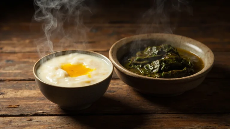 Malawi Cassava Porridge with Cassava Leaf Stew