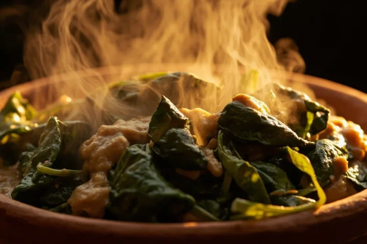 Malawi Pumpkin Leaf Relish with Groundnut Flour