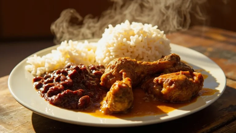 Dominican Flag Rice and Beans with Braised Chicken