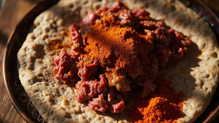 Ethiopian Cubed Raw Beef with Spiced Butter and Chili