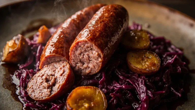 Dutch Smoked Sausage with Braised Red Cabbage and Apples