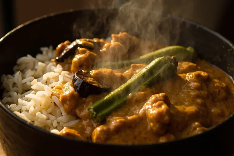 Malian Peanut Sauce Rice with Okra and Eggplant