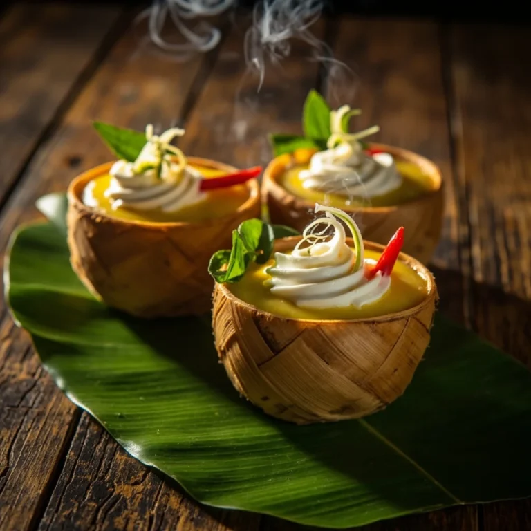 Cambodian Fish Curry Amok Steamed in Banana Leaf Cups