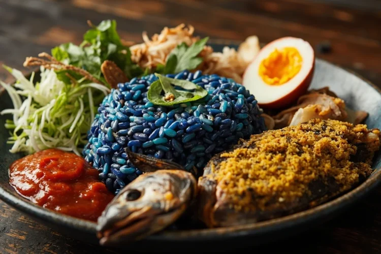 Kelantan Blue Herb Rice with Spiced Fish and Sambal