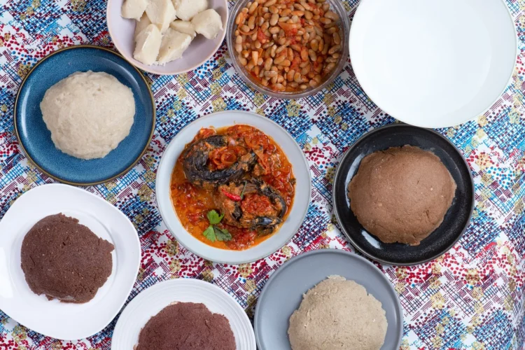 Angolan Grilled Fish Platter with Cassava Porridge and Beans