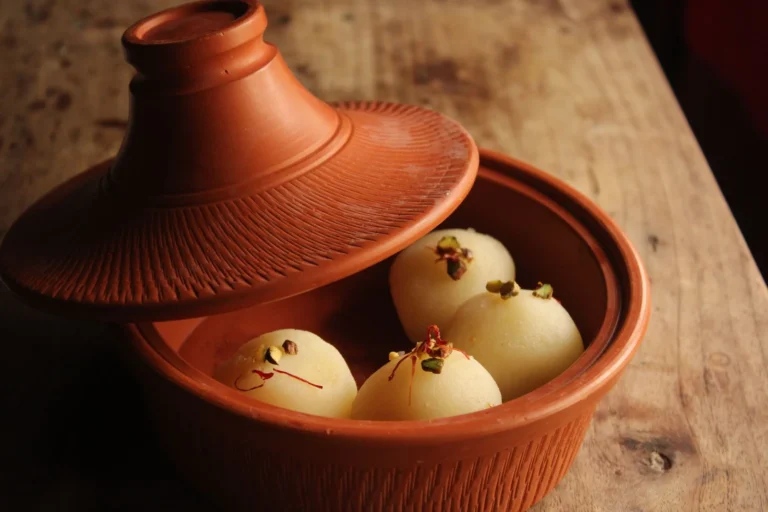 Bengali Stuffed Cottage Cheese Barrels with Saffron Cream