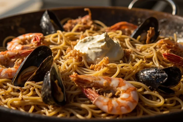 Spanish Toasted Seafood Noodle Stew with Garlic Aioli