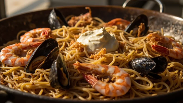 Spanish Toasted Seafood Noodle Stew with Garlic Aioli