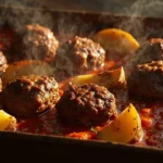 Izmir-Style Baked Meatballs with Potatoes in Tomato Sauce