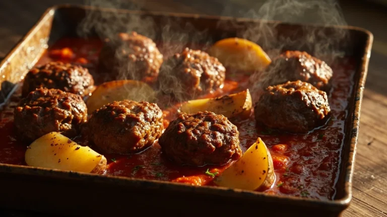 Izmir-Style Baked Meatballs with Potatoes in Tomato Sauce