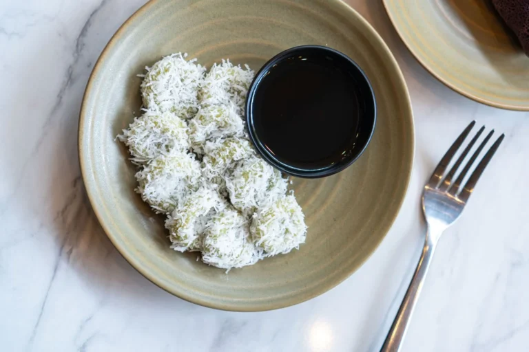 Indonesian Pandan Rice Balls with Molten Palm Sugar and Coconut
