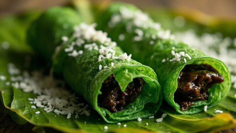 Pandan Crepe Rolls with Coconut Palm Sugar Filling