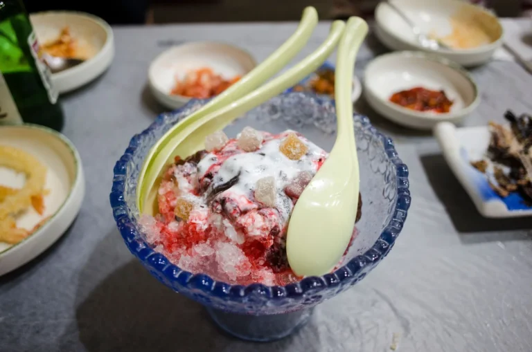 Indonesian Mixed Shaved Ice Dessert with Coconut and Palm Sugar