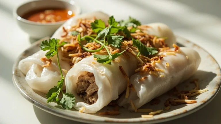 Hanoi Thanh Tri Steamed Rice Rolls with Pork and Wood Ear Mushrooms
