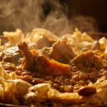 Classic Moroccan Chicken Fenugreek Stew over Shredded Flatbread