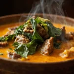 Nigerian Hausa Groundnut Soup with Beef and Greens