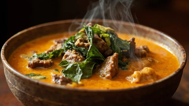 Nigerian Hausa Groundnut Soup with Beef and Greens