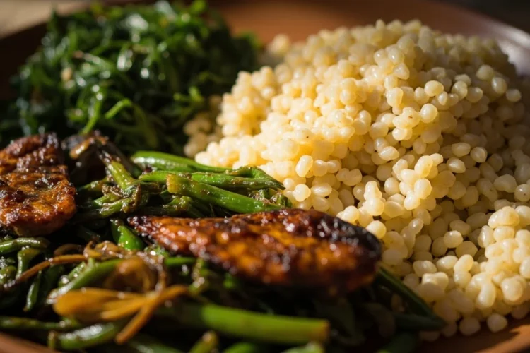 Cassava Couscous with Young Cassava Leaves