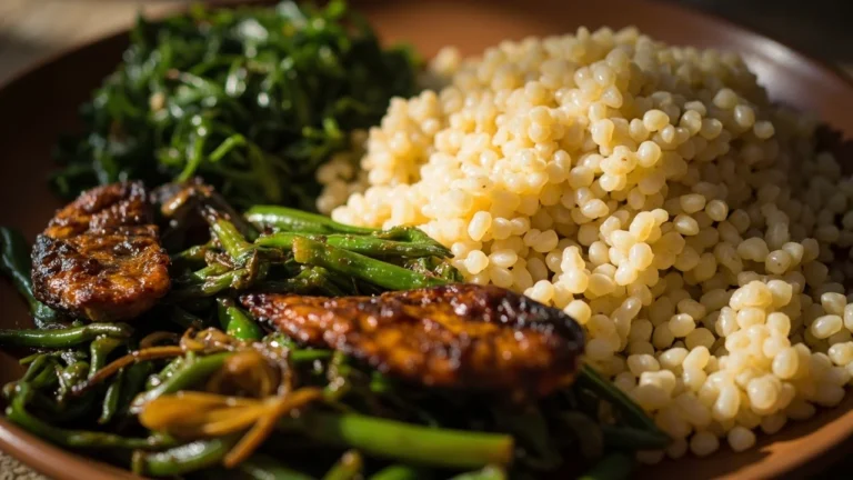 Cassava Couscous with Young Cassava Leaves